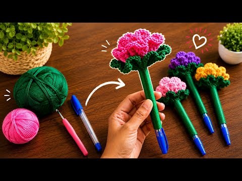 Beautiful Crochet Flower Pen | Easy Handmade Gift Idea | Scrap yarn project