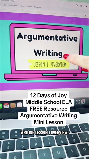 12 Days of Joy: Resource #3 for Middle School ELA Today’s freebie is my Argumentative Writing Overview Mini Lesson — perfect for introducing argument writing in a clear, low-stress way for middle school students. This resource includes: ✔️ Teaching slides ✔️ Fill-in-the-blank notes ✔️ A mentor text to apply the skill ✔️ A “Let’s Write” worksheet that helps students choose an argumentative topic It’s designed to help students understand what argument writing actually is before they’re asked to wr