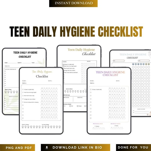 Teen Daily Hygiene Checklist Printable PDF PNG | Teen Self Care Routine | Kids Hygiene Chart | Morning & Night Routine Instant Download - Etsy