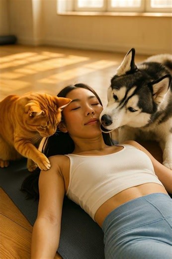 When Your Pets Won’t Let You Relax 🐶🐱 | Funny Yoga Break#shorts #cat #mypug #cute #funny #dog