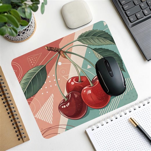 Red Cherry Mouse Pad, Cute Cherry Desk Decor, Round Computer Mouse Pad, Mid Century Modern Office Accessories - Cherry Lover Gift - Etsy