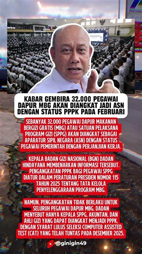 32.000 PegawaiDapur MBG akan Diangkat jadi ASNdengan Status PPPK #beritaartis #artis #berita