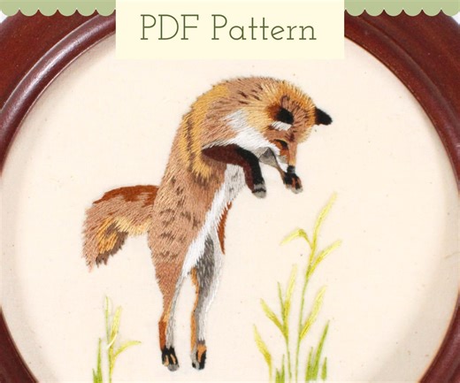 Leaping Fox Embroidery Pattern, Thread Painting Tutorial, Needle Painting Design - Etsy