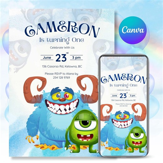 Monster Birthday Invitation, Editable Monsters Invitation, Printable Monsters University Template, Canva Editable Template - Etsy