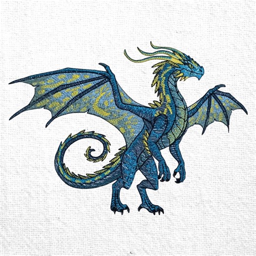 Fantasy Dragon Embroidery Design Mythical Blue and Yellow Dragon Machine Embroidery Pattern Magical Skyborn Guardian Dragon Embroidery File - Etsy