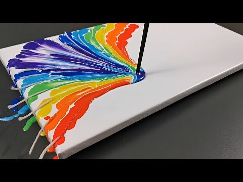 Rainbow Abstract Painting using Acrylic Pouring String Pull Technique