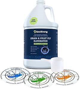 Fruit Fly Drain Treatment | Drain Fly Eliminator | Eliminates Gnats, Sewer Flies and More - Works in All Drains - 128 Fl Oz w Fly Finder