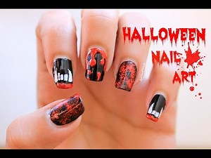 Halloween Nail Art | Vampire Teeth, Blood Splatter, Blood dripping Nails for Halloween