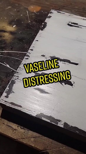 Vaseline Distressing! #distressingwood #distressedfurniture #farmhousedecor #rusticdecor #fypシ #woodgrain #diywoodprojects #woodworking #paintproject