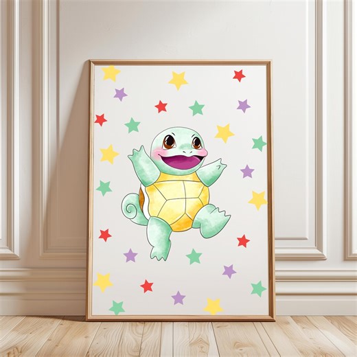 Squirtle Pokemon Poster, Cute Baby Squirtle With Stars, Water Pokemon Art Print, Kawaii Anime Wall Art Digital Download - Etsy