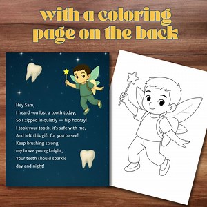 Tooth Fairy Letter for Boys With Coloring Page • Printable Download • Editable Name • Fairy Note for Lost Tooth Gift - Etsy