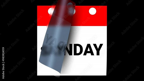 Animated calendar with days of the week in calendar format on black background. Simple and clean design. Perfect for videos, time management, organization, or scheduling