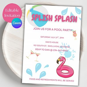 Geburtstagseinladung zur Pool-Party | Kids Pool Party einladen | Sommer Geburtstag Pool Party | Bearbeitbar druckbar einladen | Schwimmbad-Party - Etsy.de