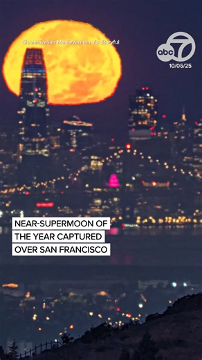 9.8K views · 126 reactions | Check the sky tonight for the Harvest Super Moon! Last night, a near-supermoon was captured setting over the San Francisco skyline. | ABC7 News | Facebook