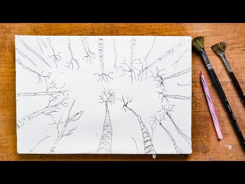 Autumn birch trees / Acrylic painting for beginners
