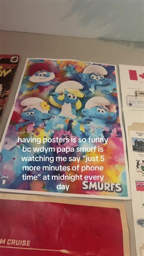 he also watches me cry and eat and ignore texts #fyp #posters #papasmurf #movie #decor