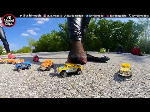 Preview clip | 2 girls crushes crush 9 toy cars and really break them, they jump, jump, destroyed