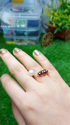 Wire Pearl Crystal Beads Ring 💍Ring Making Tutorial ✨️ #diy #ring #tutorial #shorts #youtubeshorts