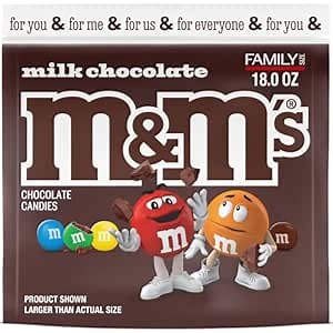 M&M'S Milk Chocolate Candy, Family Size, 18 oz Resealable Bulk Candy Bag