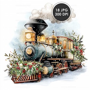 Watercolor Christmas Train Clipart: 18 Festive JPG Illustrations (digital Download) - Etsy