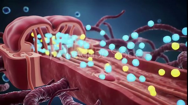 Detailed 3D Animation of Blood Flow Moving Through a Human Artery with Floating Particles