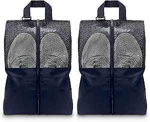 Shoe Bags For Travel, Used As For Storage or Shoe Travel Bag, Space Saving When Travelling With This Travel Shoe Bags For Packing, Featuring Waterproof Nylon Sneaker Bag. (Navy, 2 Pack, Medium)