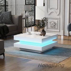 [Hot Item] Modern Furniture with Built-in LED Strip Lights UV High Gloss Finish Coffee Table