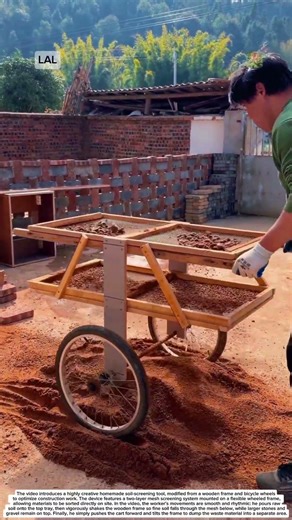 Close-Up of a Homemade Sand-Screening Cart Made from Old Bicycle Wheels