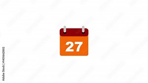 27 date calendar icon Animation with transparent background. Flat calendar icon monthly, important date, meting date, Simple calendar with date concept. Date Calendar icon concept animation with alpha