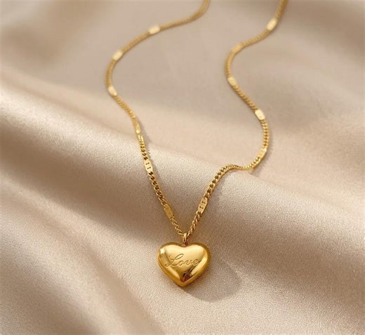 Gold Heart Love Necklace for Women | Minimalist Romantic Jewelry | Elegant Heart Pendant, Gift for Women, Trendy Jewelry, Fashion Necklace - Etsy