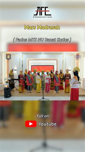 AFE Production Indonesia on Instagram: "Postingan pertama di tahun 2026 guys 😁 "Mars Madrasah" by Padus MTS NU Banat Kudus. Full on Youtube. Untuk Lomba paduan suara dengan format 1 take, kalian bisa menggunakan video ini untuk referensi kalian ya 🙌🏻😀 . . *Singer : team padus MTS NU Banat Kudus *Music & Editing : @anton_ferdian *Camera : @fatkhuurr_ *Produksi : @afeproduction_indo . . #mars #mtsbanat #choir #afeproduction #studiorekamankudus"
