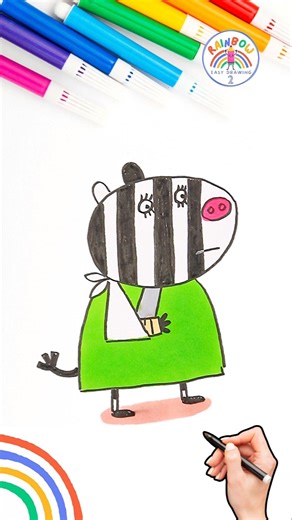 Peppa Pig Simple Drawing Tutorial | Draw Peppa Pig Injured Mummy Zebra 🌈🐽 #peppapig #short #viral