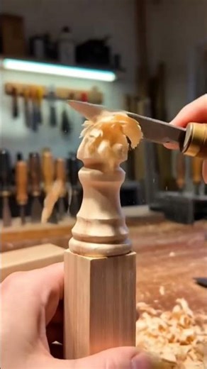 Carving a piece of chess from a piece of wood #chess #woodworking #ai