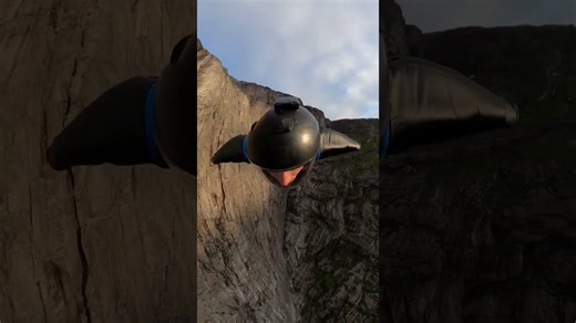 Epic sunset wingsuit BASE jump at Kjerag Norway