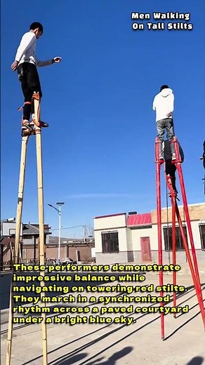 Men Walking On Tall Stilts