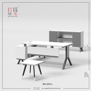 [Hot Item] Modern Manager Desk Computer Table Wooden Iron Home Office Furniture Nordic Office Table with Bookshelf