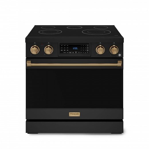 Reviews for Thor Kitchen Gordon Ramsay Series 36 in. 5-Burner Elements Freestanding Electric Range in Matte Black/Bronze with Conv. and Air Fryer | Pg 1 - The Home Depot