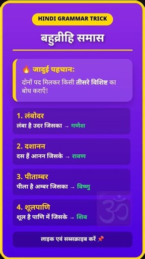 बहुव्रीहि समास पहचानने की ट्रिक | Samas Trick in Hindi | हिंदी व्याकरण शॉर्ट्स #shorts