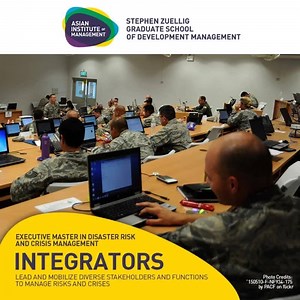 What does it take to LEAD GREATER DISASTER RESILIENCE FOR ASIA? The leaders we need: ✅Understand the Asian Disaster Risk and Crisis Management environment and operating context ✅ Integrate approaches to address different types of disasters (natural, man-made, technological, etc.) ✅ Implement evidence-based strategies and innovative solutions ✅ Lead and mobilize diverse stakeholders and functions for effective results Join the Executive Master in Disaster Risk and Crisis Management, an 18-month, 