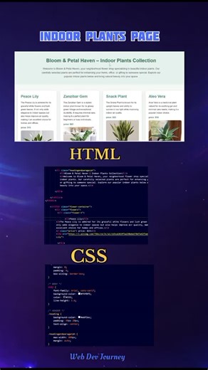 Aspiring Software Engineer | Coder | Tech Explorer on Instagram: "Day 39 | Web Development Series 💻🌱 Built an Indoor Plants Page Focused on clean design, soft visuals, and a calm user experience—just like plants should feel 🌿 Learning how design mood matters as much as code. Slow growth, strong roots 💚 Save this & follow for daily web dev progress 🚀 web development series, indoor plants page, frontend development, HTML CSS project, UI design, coding journey #WebDevelopment #FrontendDevelope