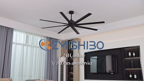 ZMISHIBO 96 Inch Industrial DC Motor Ceiling Fan, Large Ceiling Fan with 8 Reversible Blades, 3 Downrods, 6-Speed Remote Control, Home or Commercial Ceiling Fans for Porch/Garage/Shop, Black