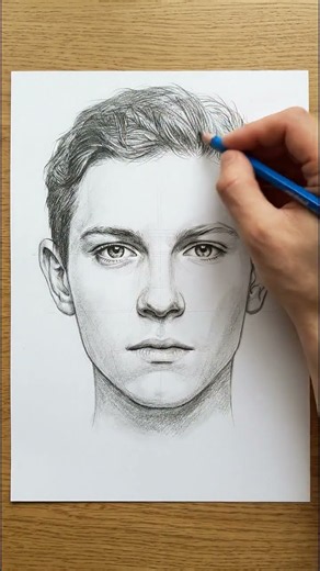 Drawing a Teen Boy Face With a Blue Pencil | Realistic Pencil Art