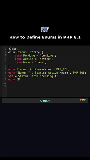 Zero sleep, full PHP | How to Define Enums in PHP 8.1 Backed enums. Cases with values. Type-safe constants. #php #enum #php81 #howto | Instagram