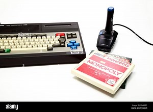 Toshiba HX 10 Home Computer running Microsoft MSX software and joystick with Monopoly and scrabble video games first released in the 1980s Stock Photo - Alamy