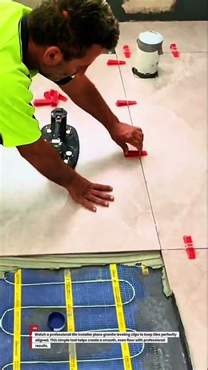 Pro Tile Installer Using Leveling Clips for Perfect Granite Alignment