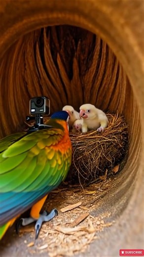 Parrot POV Flying Into Its Nest Inside a Tree