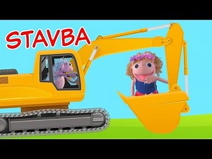 Autá - bager, buldozér, miešačka | Stavba | stavebné stroje pre deti | Hanička a Murko