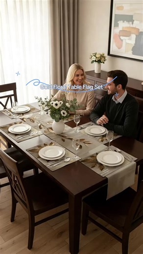 Floral Gold Pattern Table Flag & Placemat Set, 1-7 Pieces, Ideal for Family Gatherings, Indoor Outdoor Parties, Daily Use Decor #homegoods #tabledecor #dinnerwareset #homegoodsobsessed #bohofloralquiltset #shopmyfabrics #kitchensetforkids #dinnerset #tablecovers #kitchencountertopdecor