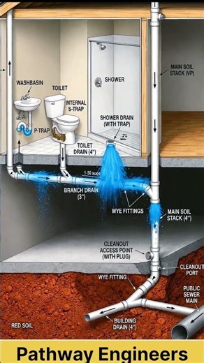 Residential Bathroom Drainage System Explained | Plumbing Basics By Pathway Engineers #ytshorts