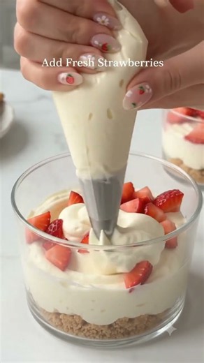 No-Bake Strawberry Cheesecake Cups 🤤 | Creamy & Easy Eggless Dessert